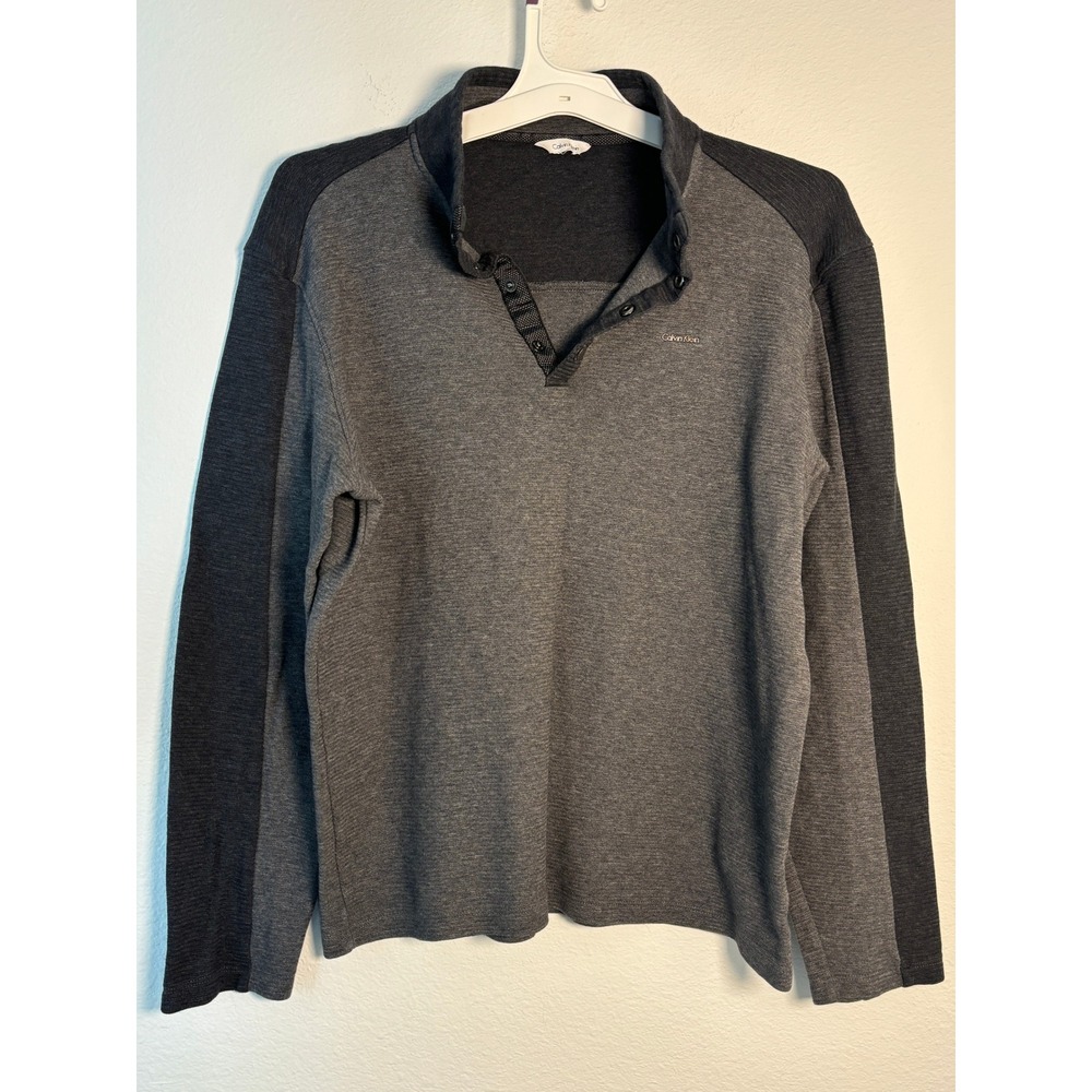 Calvin Klein Mens Grey Two Tone Snap Henley Pullover Long Sleeve Shirt‎ XL